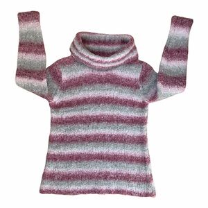 Mohair Blend Pink and Beige BodyconTurtleneck Sweater Size M